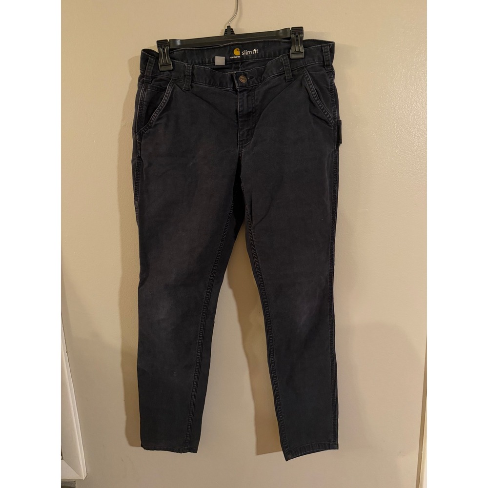 Carhartt Womens Slim Fit Carpenter Pants Black‎ Canvas Utility Workwear Size 10R